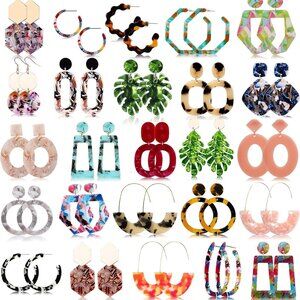 25 Pairs Acrylic Resin Statement Earrings Set for Women Mottled Hoop Fashion Dro